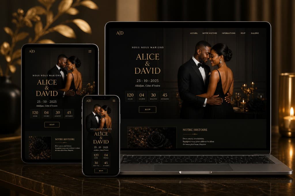 ZuriCards invitation preview on phone, tablet, and laptop
